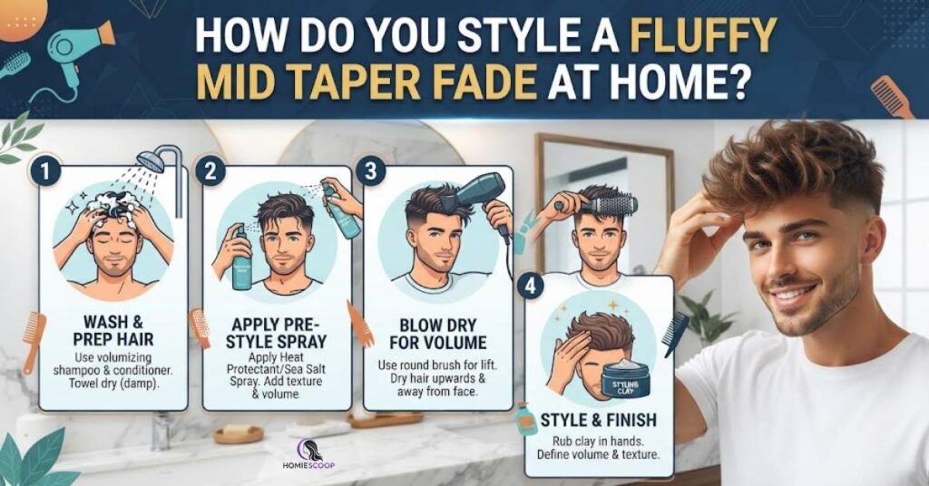 How Do You Style A Fluffy Mid Taper Fade At Home?