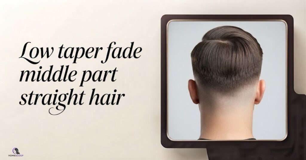 Low taper fade middle part straight hair