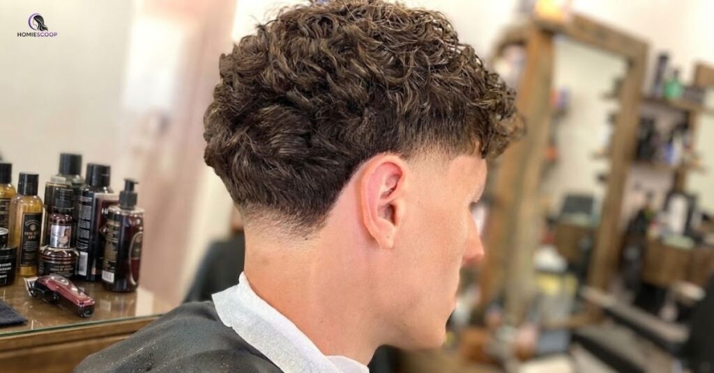 Curly Burst Fade with Hard Part