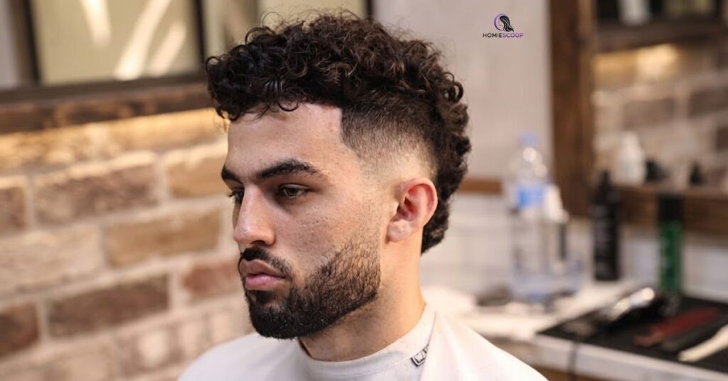 Mid burst fade curly hair