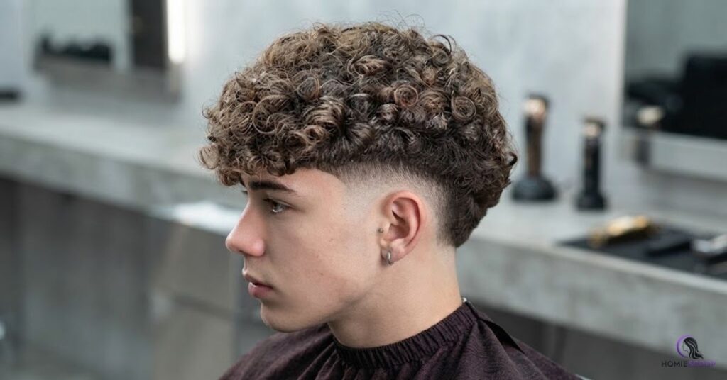 Curly Hair Burst Fade Mullet