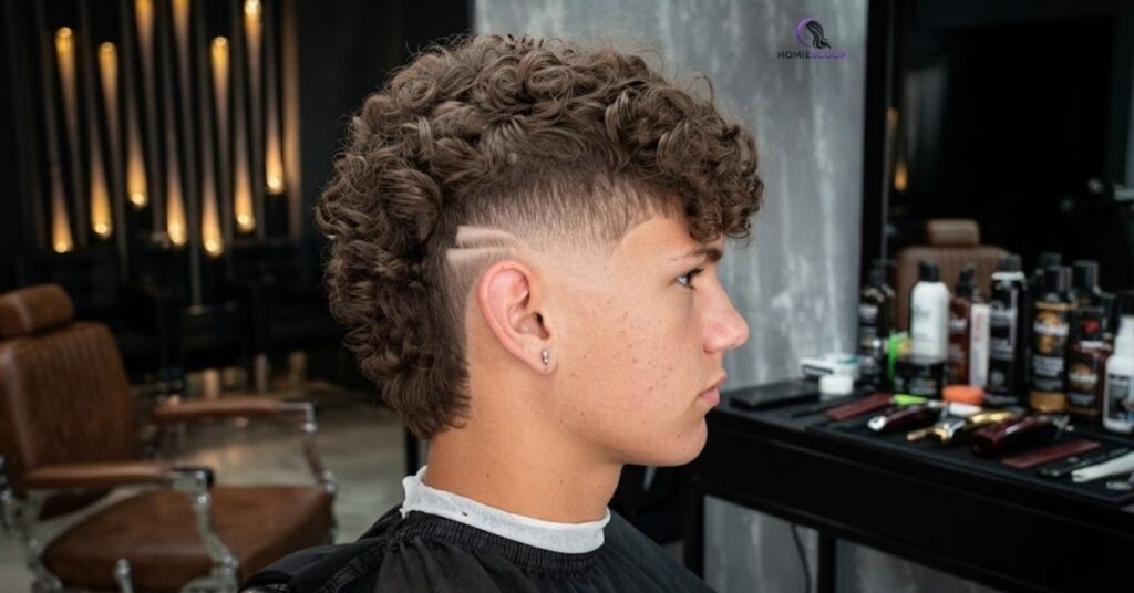 Burst Fade Mullet Curly Hair